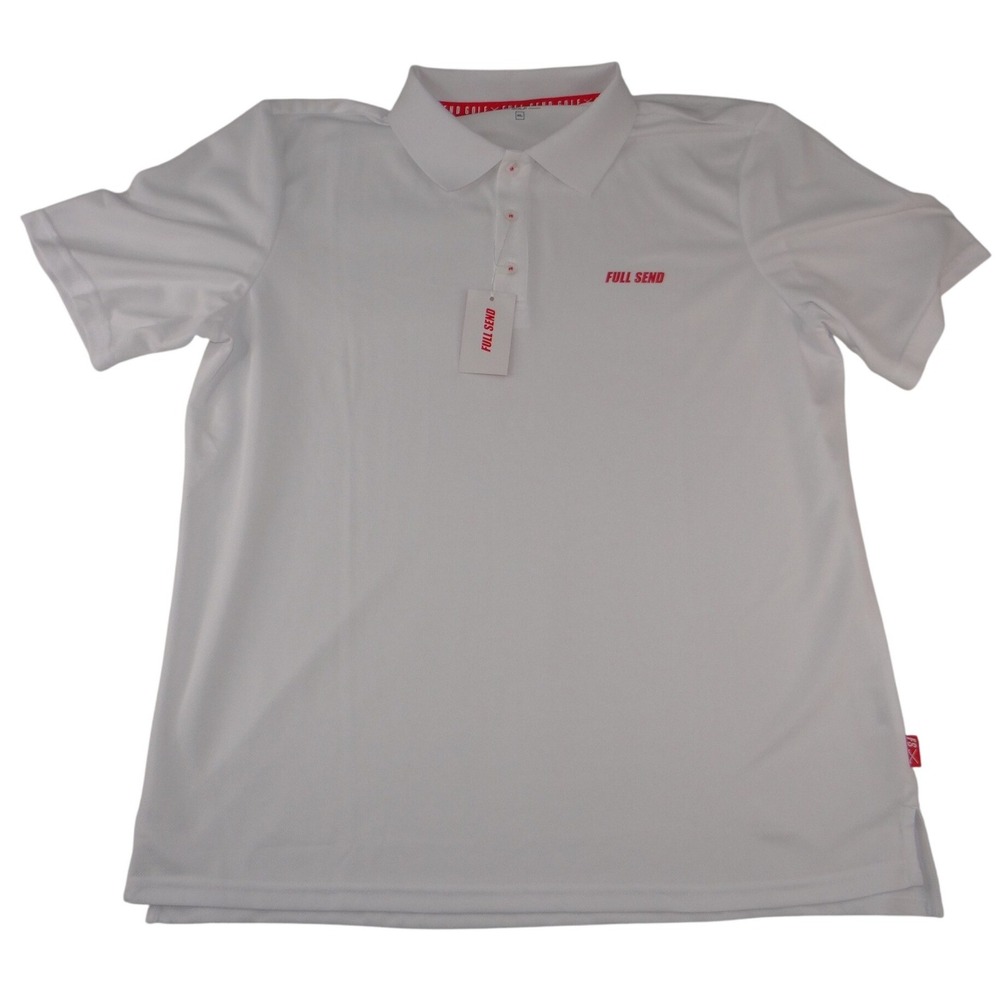 Full Send Golf Mens XL White Red Performance Short Sleeve Polo Shirt NEW 3206